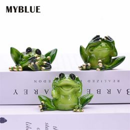 MYBLUE 3 Pcs/Set Don't Talk Listen Look Frog Figurine Miniature Fairy Garden Nordic Home Room Decoration Accessories 210804