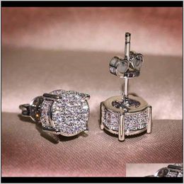 Drop Delivery 2021 Men Women Gold Stud Earrings Fashion Hip Hop Jewellery Sparkling Cz Simulated Diamond Sier Earring 1Xjej