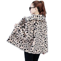 Women's Wool & Blends Imitate Fur Coat Loose 2021 Autumn Winter Add Cotton Thicken Leopard Short Furry Female Outerwear Tops