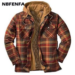 Winter Men Jackets Vintage Plaid Coat Male Warm Parkas Hooded Thick Outwear Overall Clothing Casual Loose Sport Jacket LA325 210909