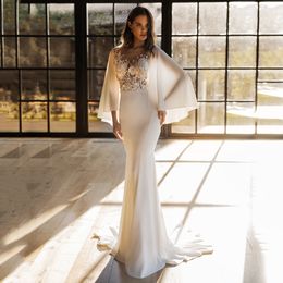 Elegant Wedding Dresses With V-neck Long-sleeves Floor-length Custom made Appliqued Lace Bridal Gowns SweepTrain Robes De Mariée