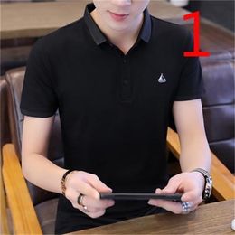 men's short-sleeved t-shirt trend cotton slim Korean version of the lapel shirt male 210420