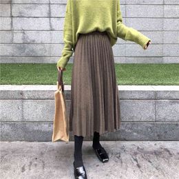 Women Autumn And Winter High Waisted Skinny Female Golden Velvet Skirt Pleated s Solid 210514
