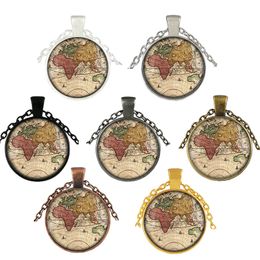 Ancient World Map Necklace Handmade explorer Map necklace Pirate treasure map Expedition glass pendant