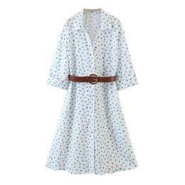 Summer Women Casual Shirts Dress Half Sleeve Sashes Pocket Print Floral es Female Elegant Fashion Street vestido 210513