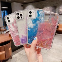 Fashion Quicksand Hard PC Soft TPU Cases For Iphone 15 14 Pro MAX 13 12 Mini 11 XR XS X 8 7 6 5 Plus Stars Liquid Starry Bling Glitter Heart Love Floating Lady Phone Back Cover