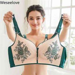 Weseelove Large Size Exquisite Embroidered Bra Plus Size Women Gorge Push Up Thin Full Cup Bust Underwear Light Colour X35 210728