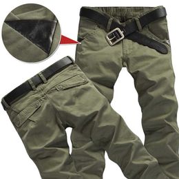 Mens Winter Pants Cargo Pants Casual Pockets Fur Trouser Plus Size 28-38 Fashion Loose Baggy Joger Worker Male 211201