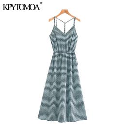 Women Chic Fashion With Drawstring Polka Dot Midi Dress Backless Thin Tied Straps Female Dresses Vestidos 210420