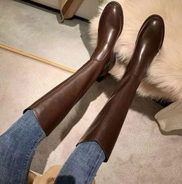 versatile knee length boots, spring and autumn new round head women's high tube thick leg Knight boots