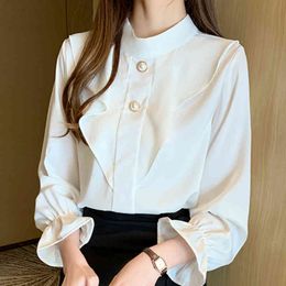 Womens Tops And Blouses Long Sleeve Blouse Women Fashion Woman Blouses Ruffles Chiffon White Blouse Shirt Women Tops C637 210426