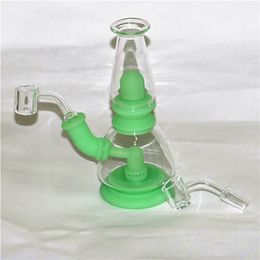 Glow in the dark portable silicone + glass pipes for smoking beaker bong 7.5" with quartz banger nails dry herb bowls
