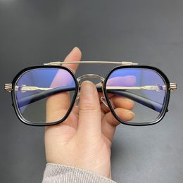70% Off Online Store Metal double beam glasses large frame flat lens men's and women's plain anti blue FN1X