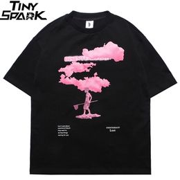 Streetwear Harajuku Tshirt Pink Cloud Hip Hop T Shirt Men Summer Short Sleeve T-Shirt Cotton Fashion Black Tops Tees HipHop 210409