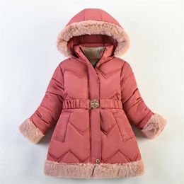 6 7 8 9 10 Years Autumn Winter Girls Jackets Keep Warm Thicken Fur Collar Fashion Christmas Coat Hooded Outerwear Kids Clothes 211204