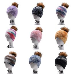 Beanie Cap Autumn Winter Tie Dye Hat Warm Detachable Pom Pom Hats New Style Scribble Europe And America Party 9 Colours GYL127