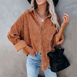 Autumn Corduroy Jacket Women Overshirt Shirt s For Button Leopard Coat Female 210922