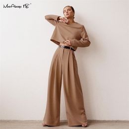 Mnealways18 Classic Wide Pants Floor-Length Pleated Loose Women Trousers Spring Leg Vintage Female Palazzo 220211