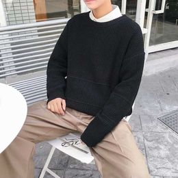 Whiter Sweater Men Crewneck Pullover Casual Streetwear Korean Fashion Clothes Knitted Long Sleeve Shirts Y0907