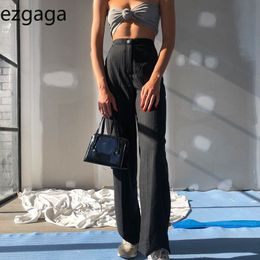 Ezgaga Striped Pants Women Black High Waist Fashion Suit Pants Ladies Trousers Wide Leg Thin Streetwear Office Lady Elegant 210430