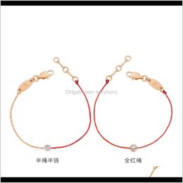 Anklets Jewellery Drop Delivery 2021 Titanium Plated 18K Rose Gold Single Diamond Red Rope Bracelet Urh2G