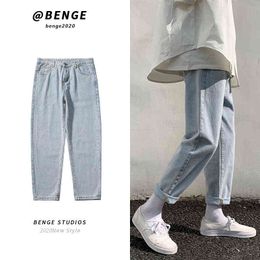 Straight Jeans Men's Fashion Washed Solid Colour Casual Retro Jeans Pants Men Streetwear Hip Hop Loose Denim Trousers Mens S-5XL G0104