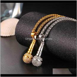 Necklaces & Pendants Drop Delivery 2021 Ice Out Chain Necklace Microphone Pendant Men /Women Stainless Steel Gold Colour Rhinestone Friend Jew
