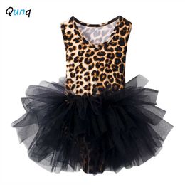 Leopard Girls Tutu Dress Summer Mesh Kids Ballet Performance Costume for Girl 2021 New Baby Toddler Children Princess Clothing Q0716