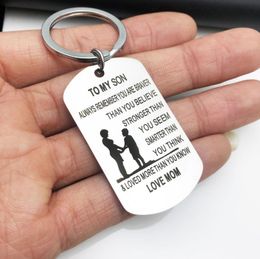 Mental Key Chain Men TO MY SON ALWAYS REMEMBER YOU ARE BRAVER THAN Keychain Creative Letter Colour Keyring Alloy Pendant