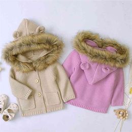 Boys Girls Knitted Cardigan Coat Baby Boy Girl born Autumn Winter Warm Infant Long Sleeve Hooded Jacket Children Clothing 210521