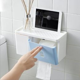 Toilet Paper Holders Plastic Wall Mounted Bathroom Towel Tissue Storage Box Dispenser With Drawer Phone Bracket Kitchen Decor