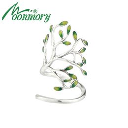 Moonmory 925 Sterling Silver Sprouting Little Tree Open Ring For Women Adjustable Size Shaped Wrap With Enamel Jewelry 211217