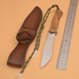 1Pcs Top Quality Survival Straight Knife 8Cr13Mov Satin Blades Full Tang Wenge Handle Fixed Blade Knives With Leather Sheath