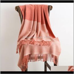 Wraps Hats, & Gloves Fashion Aessoriesladys Solid Two-Sides Scarf In Winter Ripple Color Contrast Thickening Scarves Autumn Womens Tassels Wa