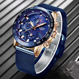 LIGE Fashion Mens Watches Brand Luxury WristWatch Quartz Clock Blue Watch Men Waterproof Sport Chronograph Relogio Masculino 210527