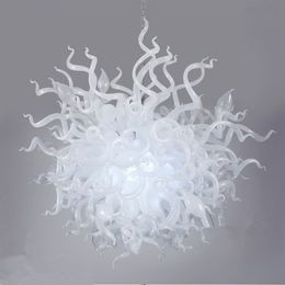 White Glass LED Pendant Lamps Handicraft 110v/240v Hand Blown Glass Chandelier Light Fixture Hotel Dining Room 28 Inches