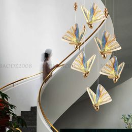 Modern Clear / Colorful Butterfly Chandelier Pendant Lights For Loft Hotel Staircase Golden Lutres Dining Lustre Clear Bedside Hanging Lamp
