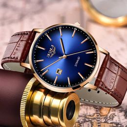 LIGE Casual Leather Mens Watches Top Brand Luxury Fashaion Gold Watch For Men Sport Wristwatch Waterproof Quartz Clock 210527