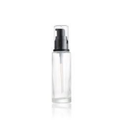 30ml 1 oz Clear Glass Lotion Pump Bottles with Black Press Pump-Head Empty Cosmetic Sample Container for Emulsion Face Cream Shampoo Gel