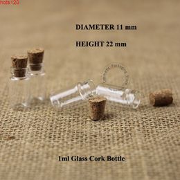 1000pcs/Lot 1ml D11XH22mm Glass Bottle With Wood Cork Mini Wishing Gift Vial Sample Cosmetic Container Packaginghood qty