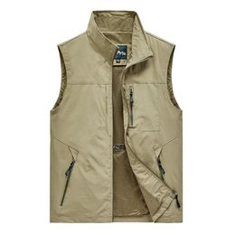 Men's Vests Mens Jacket Sleeveless Vest Spring Summer Autumn Casual Travels Hiking Work Vest Multi-pockets Vest Waistcoat 5XL 211108