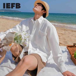 IEFB Men's Casual Long Sleeve White Shirt Single Breasted Lapel Ribbon Oversized Black Tops Long Sleeve Male Causal Cloth 9Y6712 210524