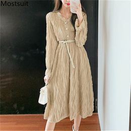 Spring Elegant Women Dress With Belt Full Sleeve V-neck Sashes Long Dresses Party Fashion Female Vestidos Femme 210513