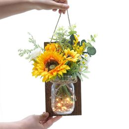 Wall Lamp Rustic Mason Jar Decorative Simulation Sunflower Flower Led Farmhouse House Fairy Tale With Remote Control