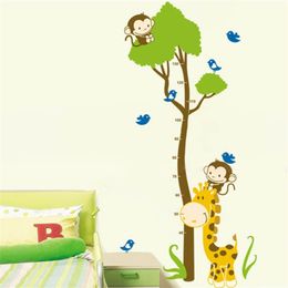Tiger Monkey Birds Tree Removable Height Measure Wall Stickers For Kids Room 867 Wall Decal Home Decals Growth Height stickers 210420