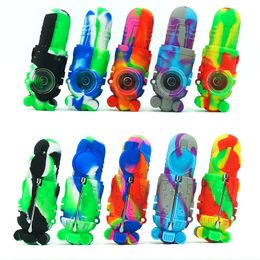 smoking Silicone pipe Collector with metal Tip Food Grade Silicon Mini robot Dab Straw hand pipes