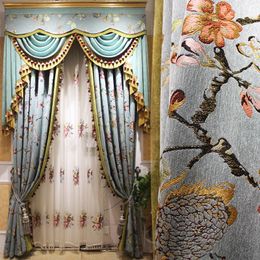 Curtain & Drapes Embroidered European Blue Royal Luxury Curtains For Bedroom Window Living Room Elegant