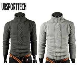 URSPORTTECH Autumn Winter Men Turtleneck Sweater Pullover High Lapel Jacquard Men's Linen Turtle Neck s Y0907