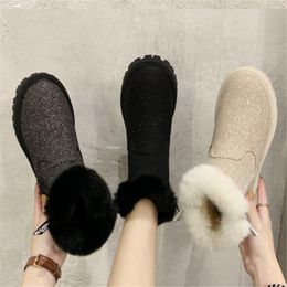 Boots Fashion College Style Women's Fluffy White Fur Platform Snow 2022 Winter Thick-Soled Round Toe Plush Warm Cotton Shoes