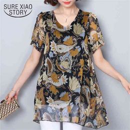3XL 4XL 5XL plus size tops summer women blouses short sleeve printed chiffon blouse shirt womens and 4423 50 210506